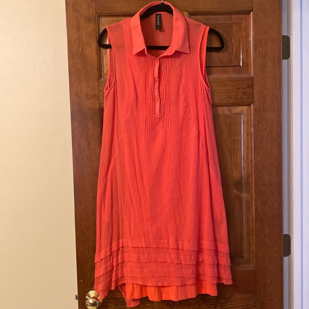 Coral sundress-gauze with lining, pockets